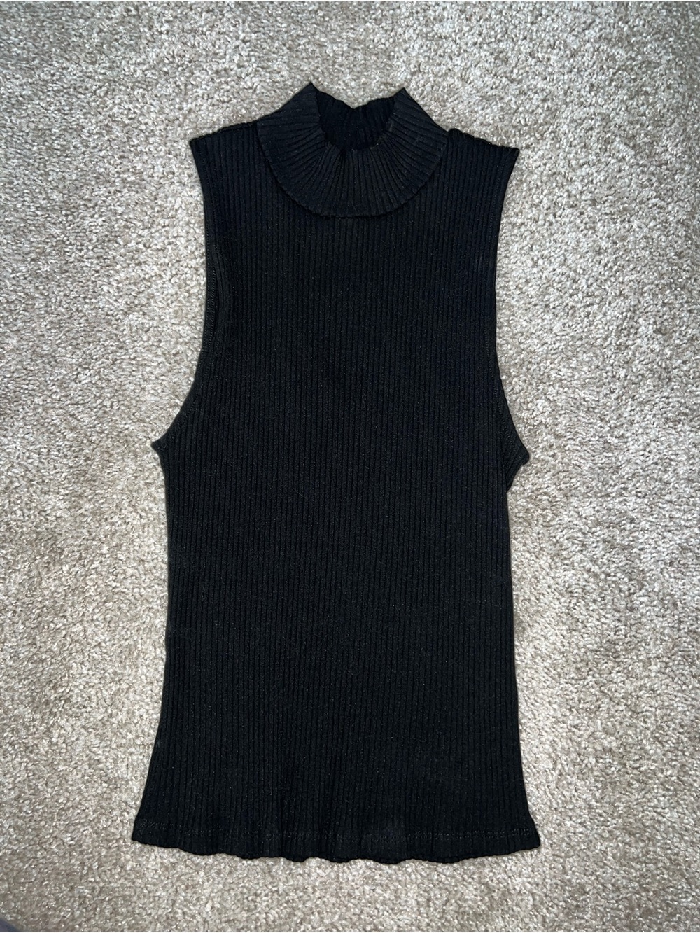 Aritzia Wilfred Free Black Ribbed Mock Neck Tank Top Minimalist Elevated Basic
